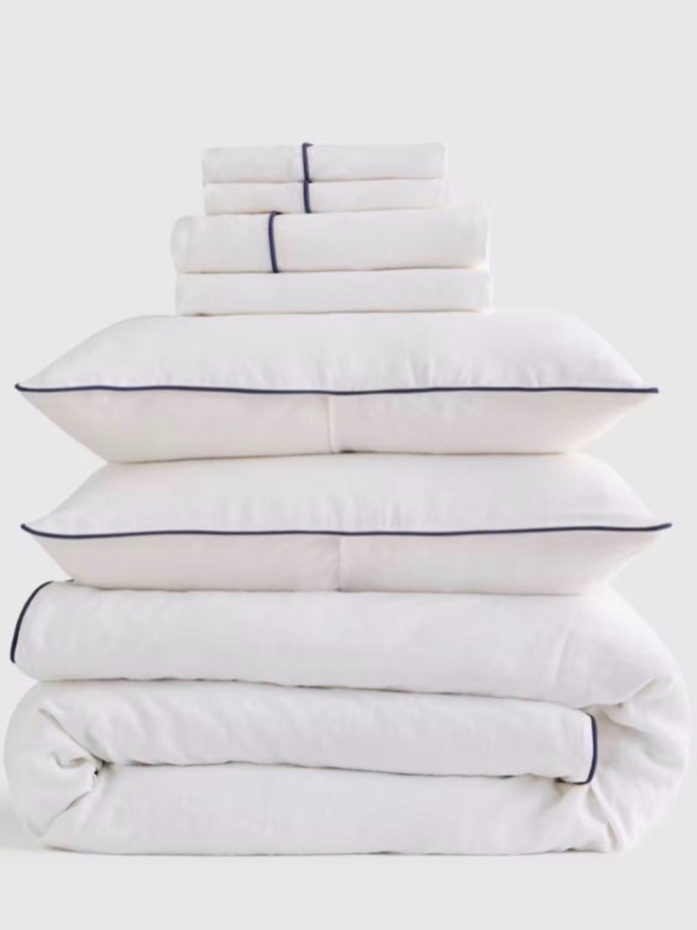 Quince European Linen Piped Deluxe Bedding Bundle in Queen